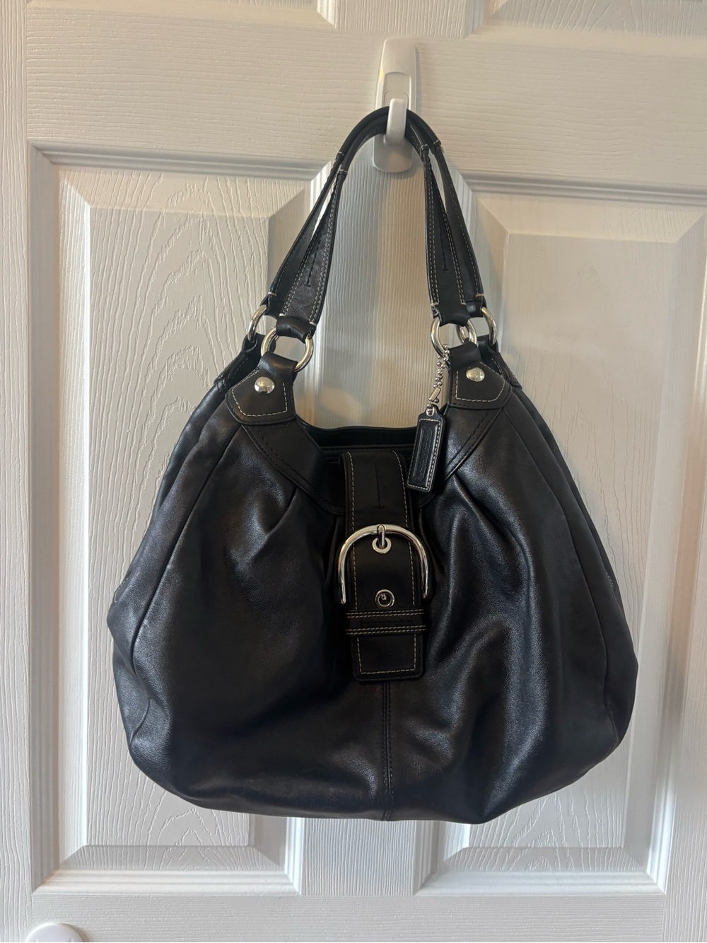 COACH Soho Lynn Black Leather Hobo Shoulder Bag Purse F15075 Buckle Y2K Large